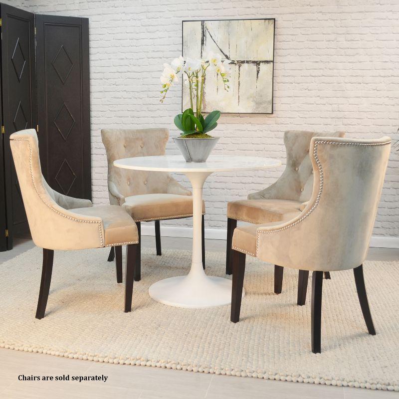 Carolina Living 36" Zaha Round Marble Top Dining Table White: Midcentury Modern, Metal Pedestal Base, Seats 4
