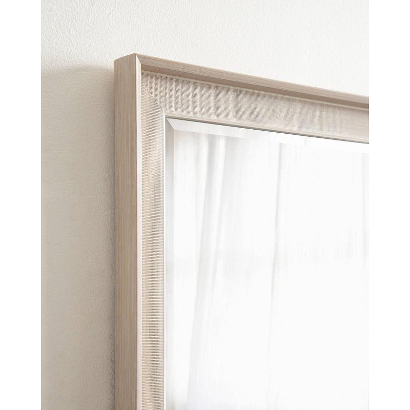 Natural Linen Texture Rectangular Wall Mirror with Beveled Edge