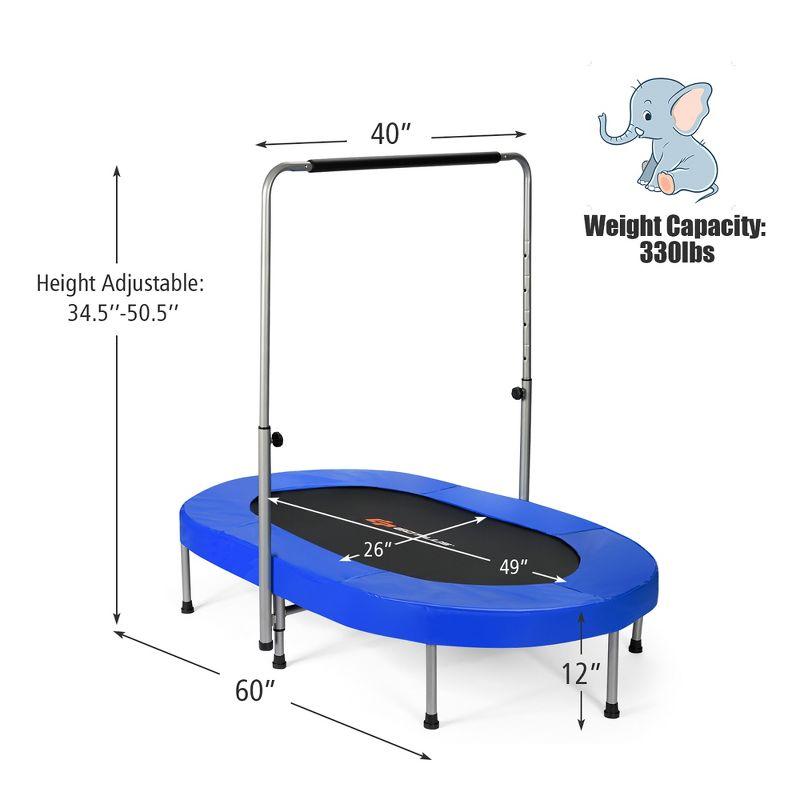 Costway Foldable Trampoline Double Mini Kids Fitness Rebounder w/ Adjustable Handle Red\Blue