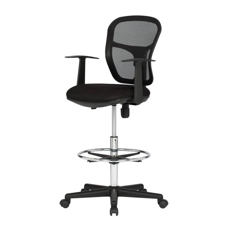 Riviera Drafting Chair - Black: Mesh Back, Adjustable Height, Footring, Home Office & Studio Comfort