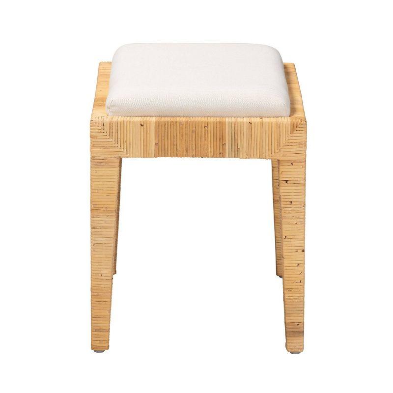 Sofia Rattan and Mahogany Wood Ottoman White/Natural Brown - Baxton Studio: Handmade, No Assembly Required