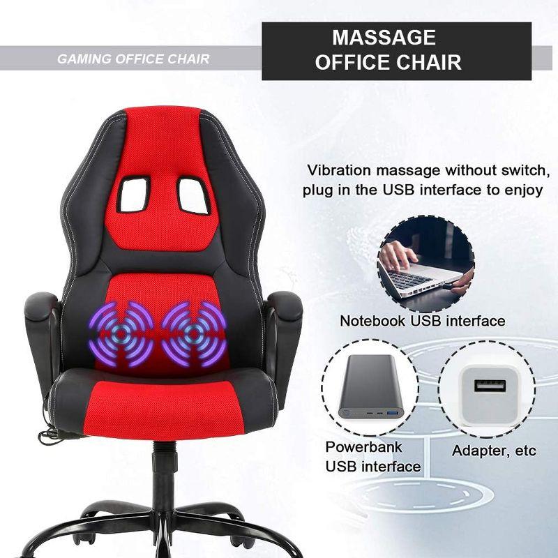 FDW Racing Gaming Chair Home Office Chair Ergonomic Desk Chair Massage PU Leather Computer Chair with Lumbar Support Headrest Armrest ,Red