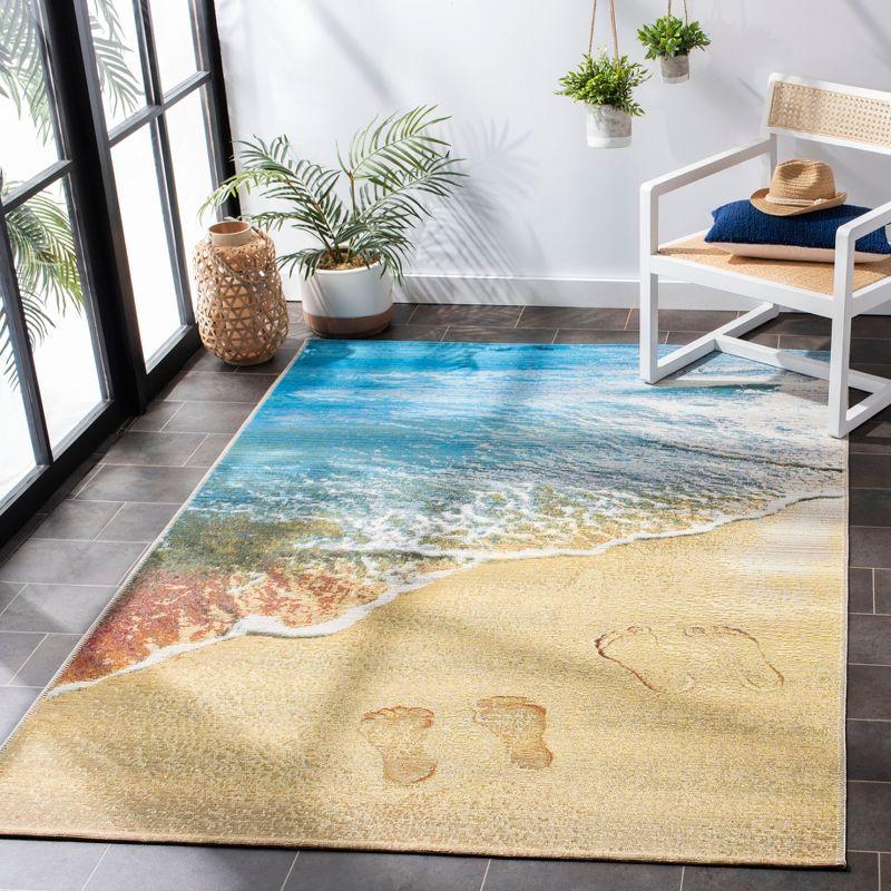 Barbados Coastal Blue and Gold Synthetic Area Rug