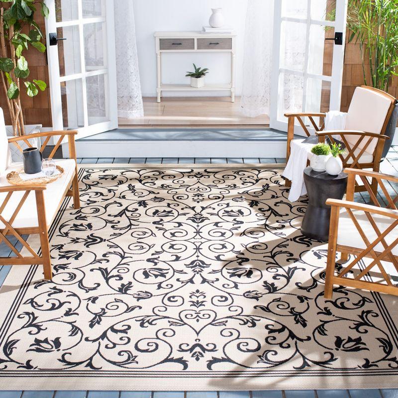 Sand and Black Baroque Print Outdoor Area Rug