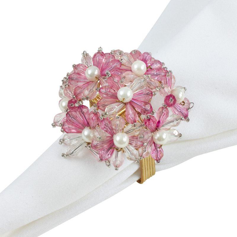 Pink Beaded Floral Iron Napkin Rings Set of 4