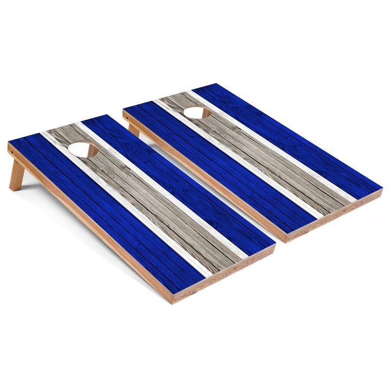 Royal Blue and Gray Striped Cornhole Board Set with Bean Bags