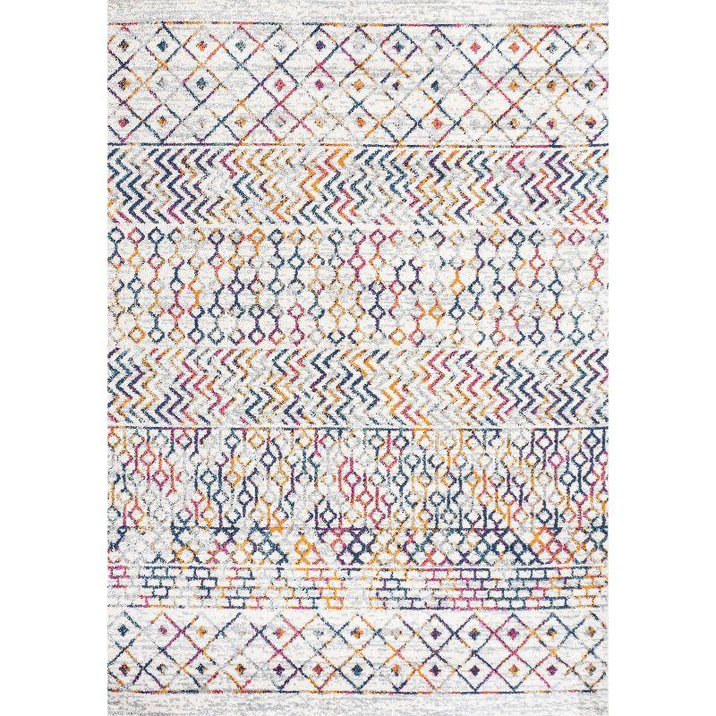 Moroccan Vintage Multi-Cream Geometric 3' x 5' Easy-Care Area Rug