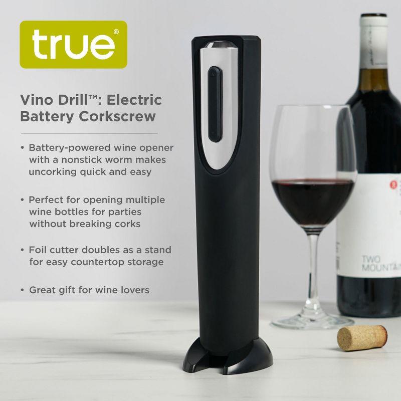 True Vino Drill Electric Wine Bottle Opener - Automatic Corkscrew Wine Opener with Foil Cutter and Stand - Black Set of 1