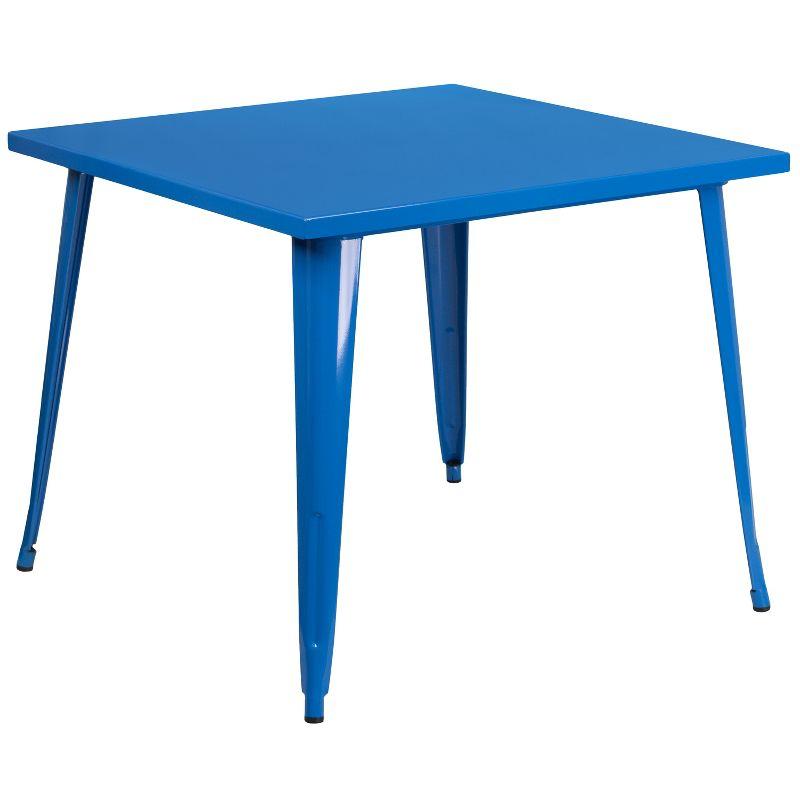 35.5" Square Blue Metal Indoor-Outdoor Bar Table