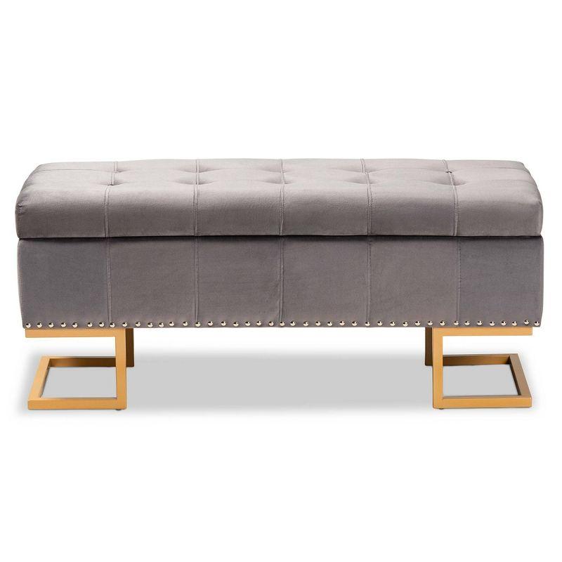 Ellery Velvet Fabric Upholstered Ottoman Gold/Gray - Baxton Studio