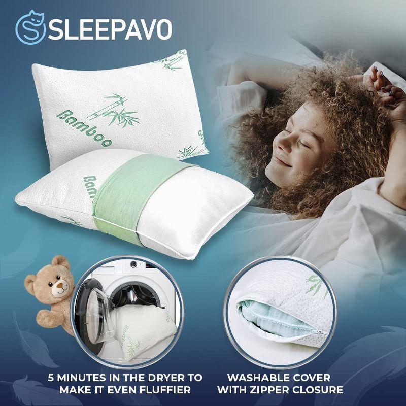 Sleepavo Memory Foam Pillows Queen Size Set of 2 - Cooling Bed Pillows for Sleeping - Back, Stomach, Side Sleeper Firm, Comfy Cool Shredded - 2 Pack