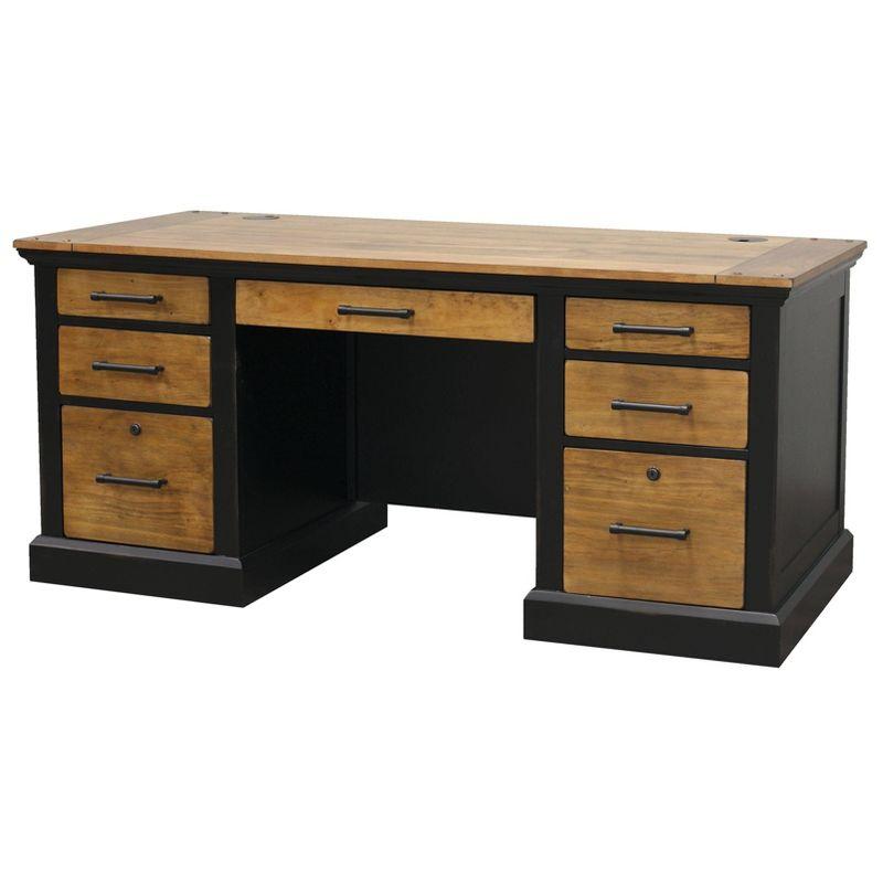 Martin Furniture Toulouse Double Pedestal Desk Honey/Black: Sturdy Wood Executive Office Furniture with Enclosed Storage