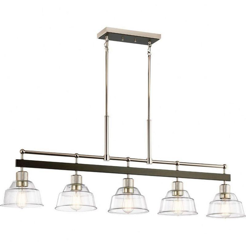 Eastmont Vintage Industrial 5-Light Linear Chandelier in Polished Nickel