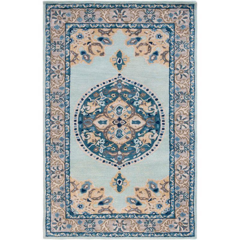 Turquoise and Silver Tufted Wool Oriental Rug