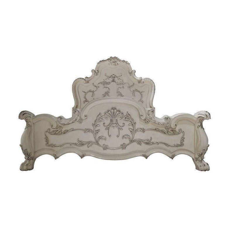 92" Eastern King Bed Dresden Bed Bone White Finish - Acme Furniture: Traditional Design, Claw Feet, Faux Leather Upholstery