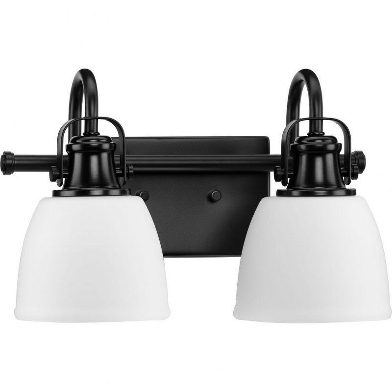 Progress Lighting Preston 2-Light Bath Light in Matte Black with Opal Glass Shades