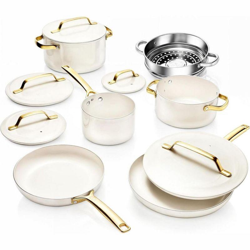 Cream and Gold 11-Piece Nonstick Aluminum Cookware Set