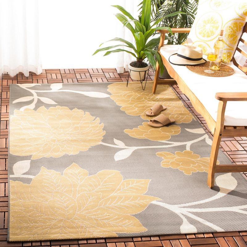 Anthracite and Beige Floral Synthetic Indoor/Outdoor Rug