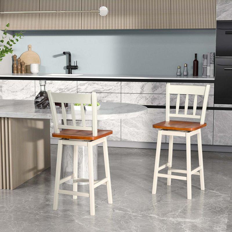 Costway 2PCS Bar Stool 24.5'' Swivel Counter Height Chair w/ Footrest Cream