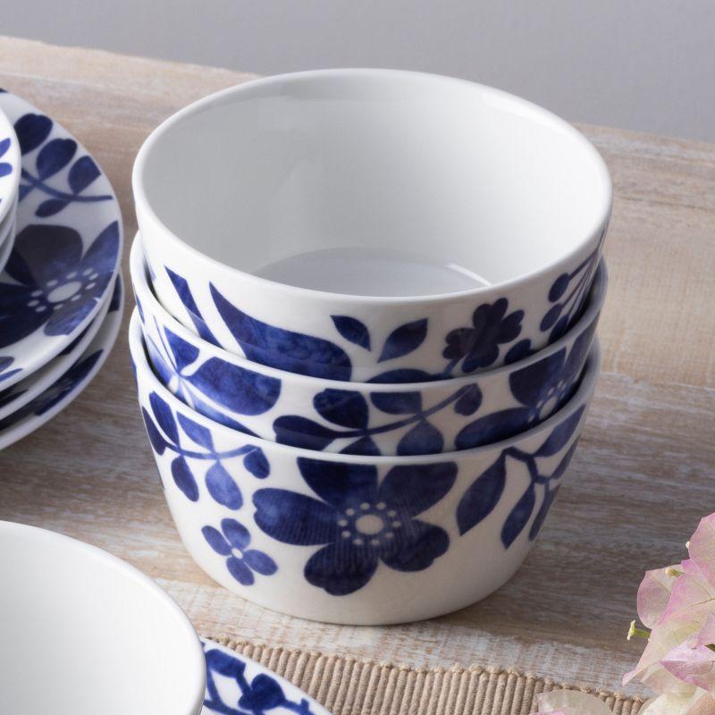 Blue and White Floral Porcelain 12-Piece Dinnerware Set