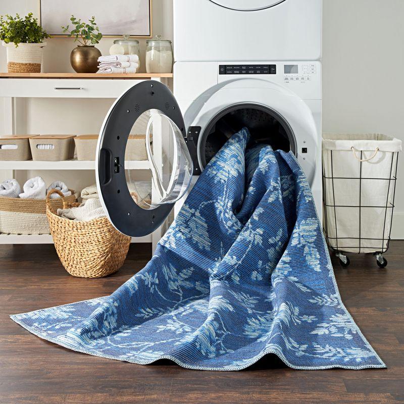 Waverly Washables Collection 7'10" x 9'10" Blue Damask Indoor Rug