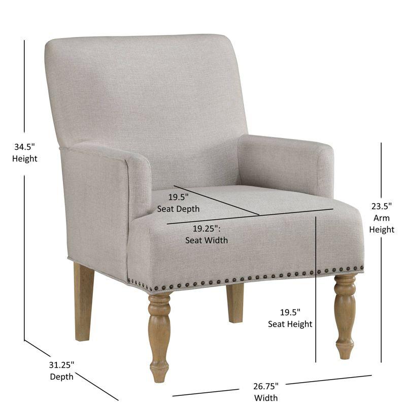 Comfort Pointe Anna Arm Chair Beige: Upholstered with Nailhead Trim, Wood Legs, Foam Fill