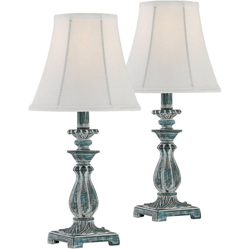 Antique Blue and White Candlestick Table Lamp Set