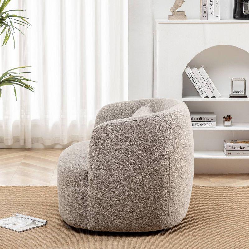 Taupe Boucle Upholstered Swivel Barrel Accent Chair