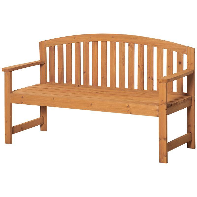 Outsunny 55" Wooden Garden Bench, 2 Seater Outdoor Patio Seat with Slatted Design for Deck, Porch or Garden, Natural