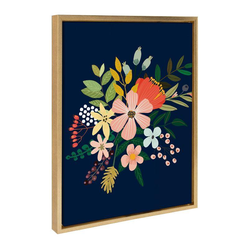 Gold Framed Floral Canvas Wall Art in Black Background