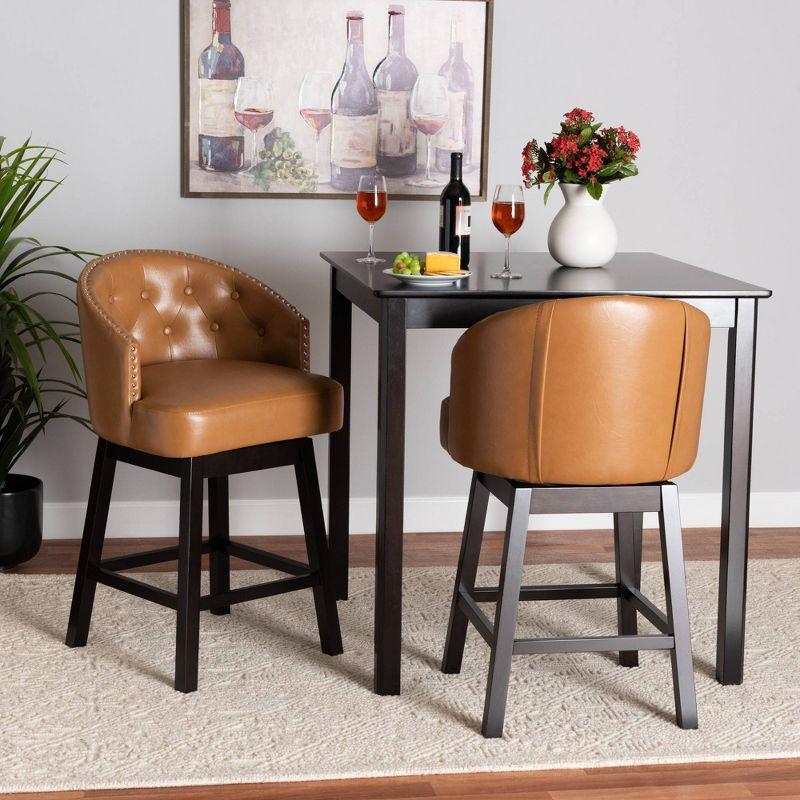 Theron Tan Faux Leather and Espresso Wood Swivel Counter Stool Set