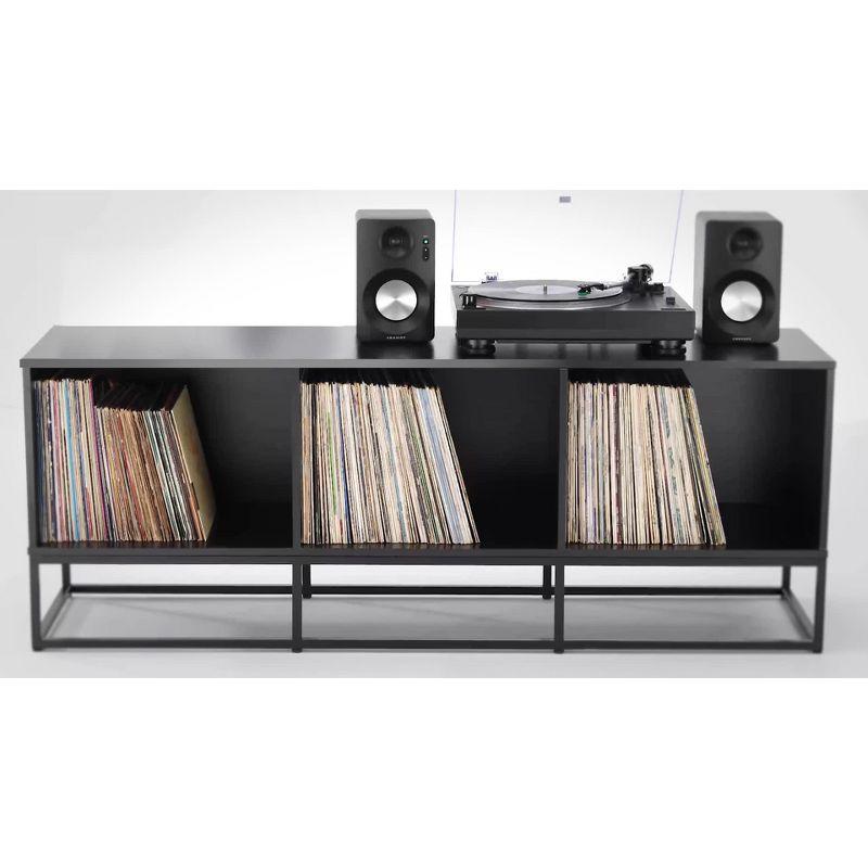 Black Steel Minimalist Media Console with Vinyl Storage