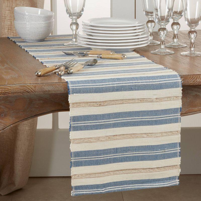 Colorful Frayed Coastal Striped Table Runner