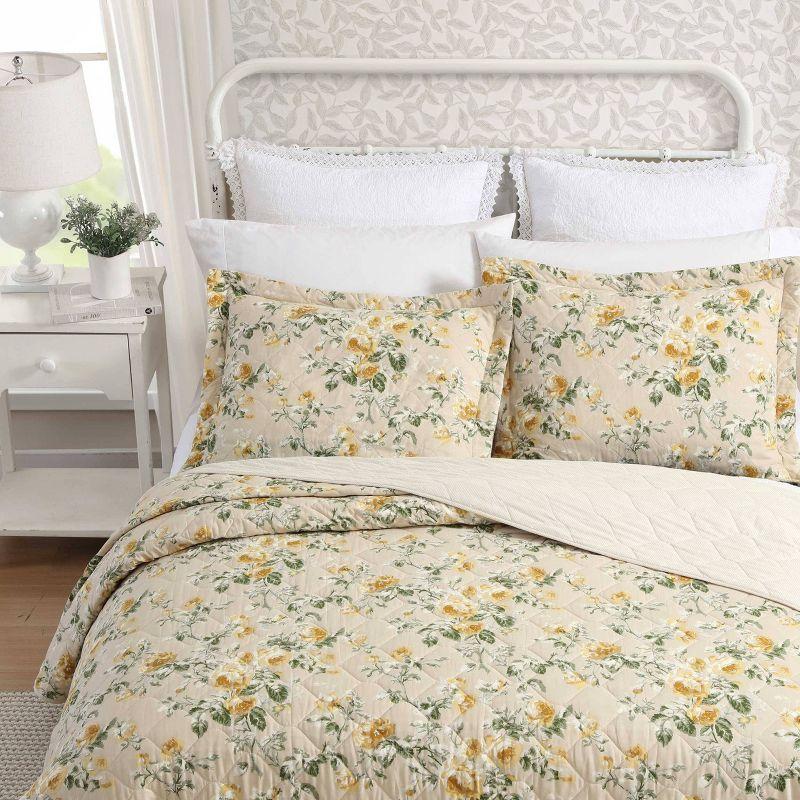 Laura Ashley Laura Ashley Roses Cotton Reversible Gold Quilt Set