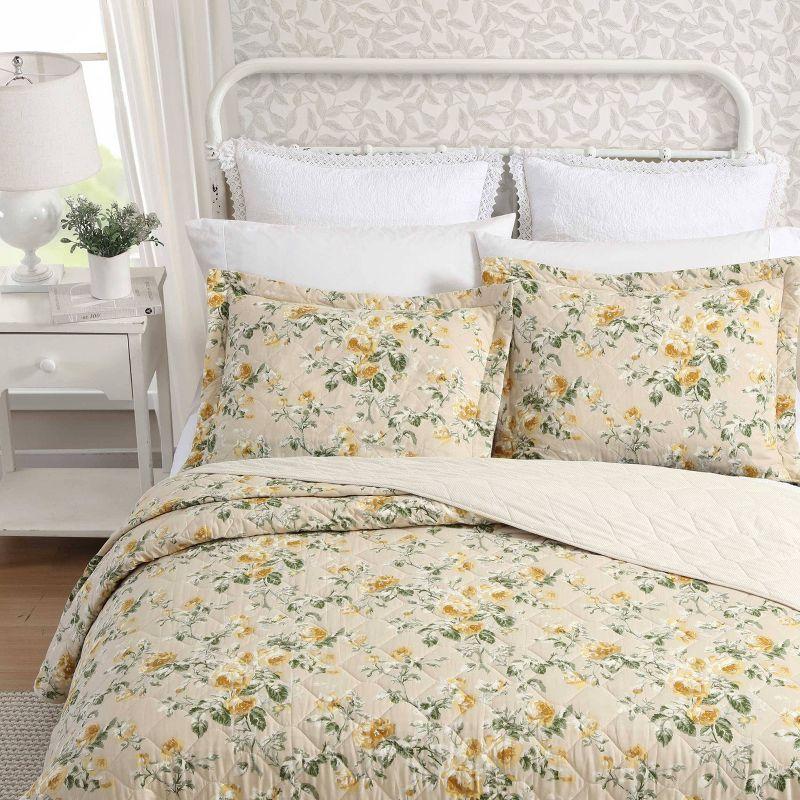 Laura Ashley Twin Roses Quilt Set Gold