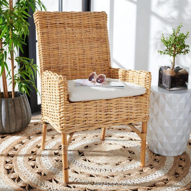 Nancy Natural Rattan Accent Chair with White Cushion