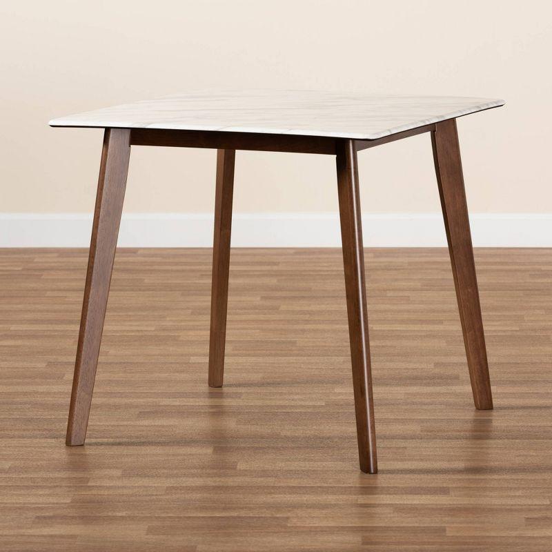 Kaylee Wood Dining Table White/Brown - Baxton Studio: Faux Marble Top, Square Shape, Splayed Legs