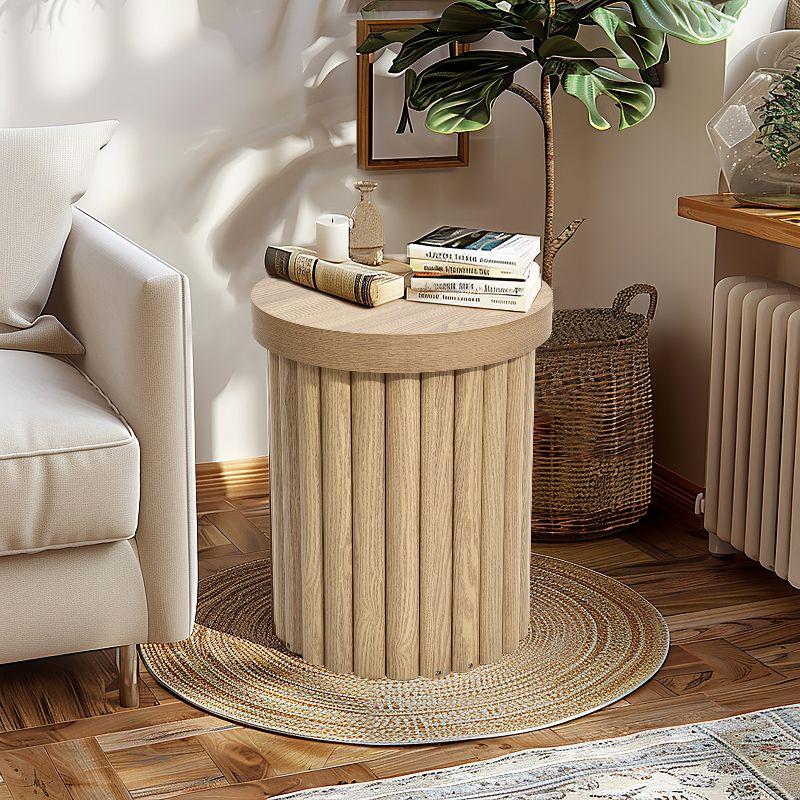 LuxenHome Brown Wood Fluted Round Side Table