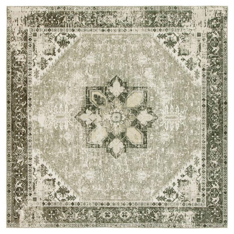 Tucson Vintage Persian TSN102 Power Loomed Machine Washable Skid-Resistant Indoor Area Rug - Dark Sage/Ivory - 5'x5' - Safavieh