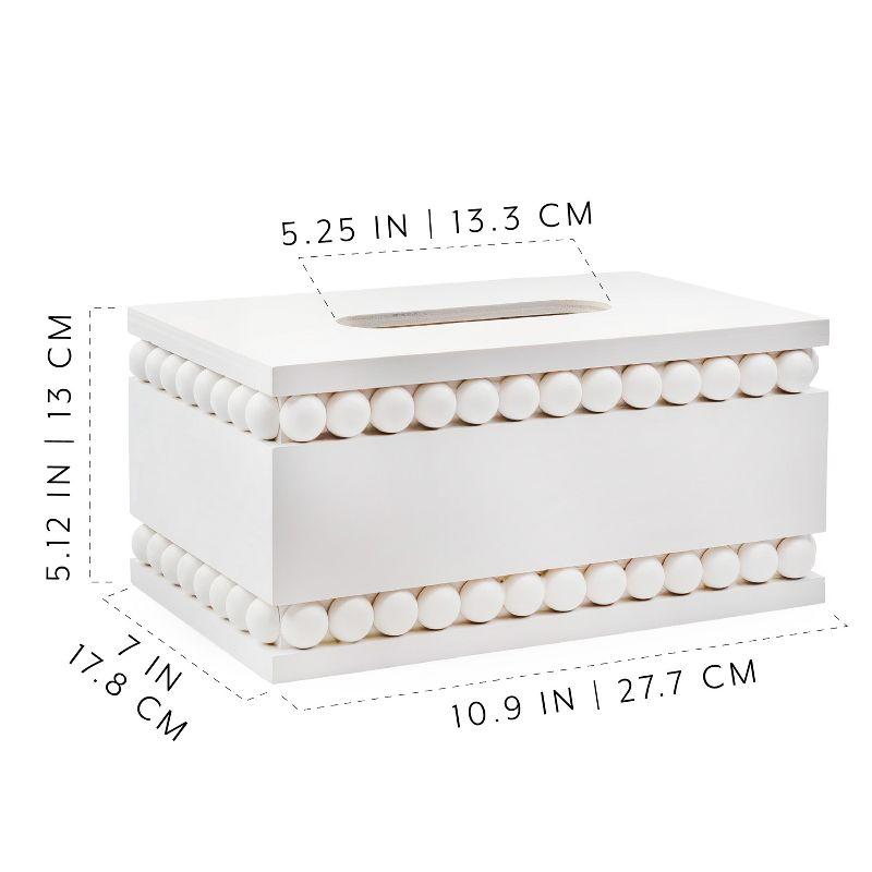 AuldHome Design Beaded Tissue Box Cover White; Rustic Farmhouse Wood Tissue Holder