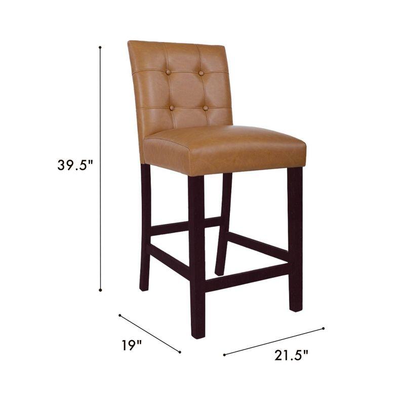 HomePop Set of 2 Upholstered Faux Leather Counter Stools Carmel: Traditional Style, Plywood Frame, 300 lbs Capacity