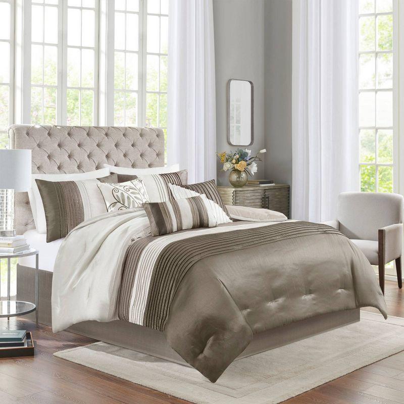 Amherst 7 Piece Striped and Pleated Comforter Set