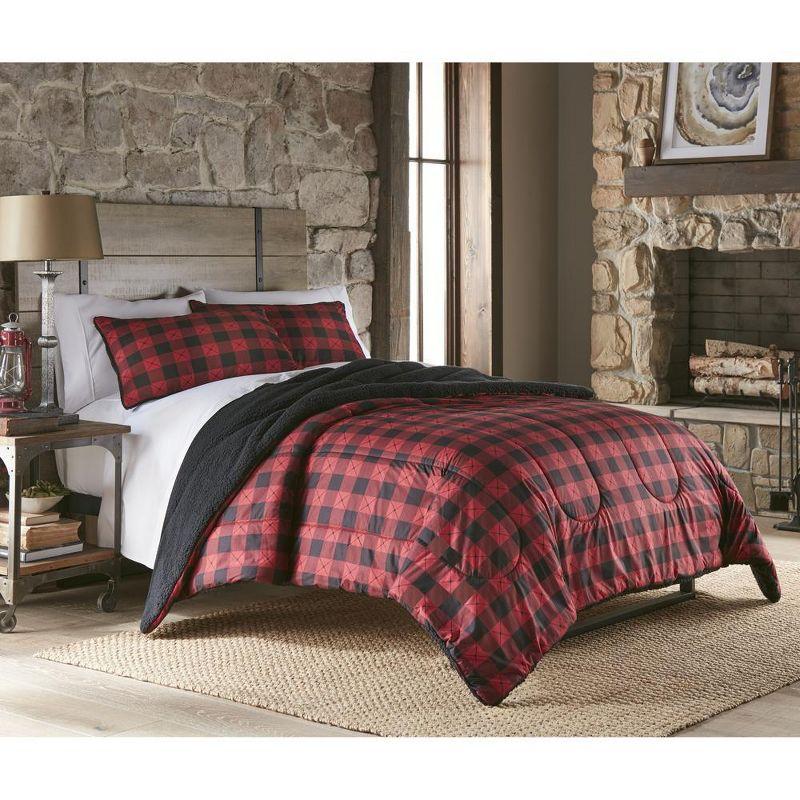 Twin Buffalo Check Red Reversible Micro Flannel Comforter Set