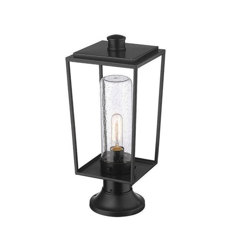 Sheridan Black Steel Outdoor Lantern with Seedy Glass Shade