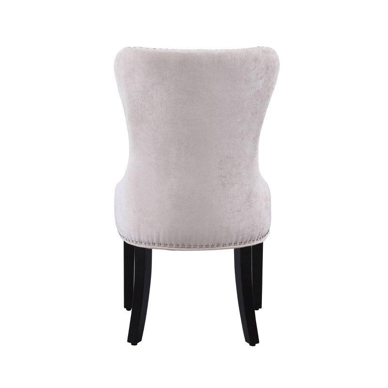 Elegant Beige Velvet Upholstered Side Chair with Espresso Wood Legs