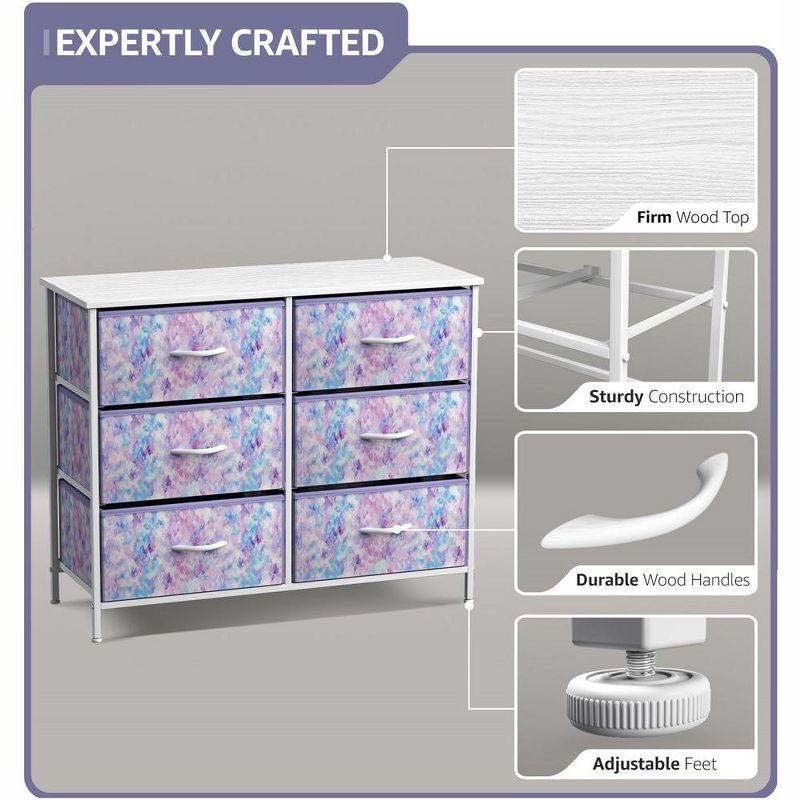Sorbus 6 Drawers Dresser- Storage Unit with Steel Frame, Wood Top, Fabric Bins - for Bedroom, Closet, Office and more (Tie Dye Purple)