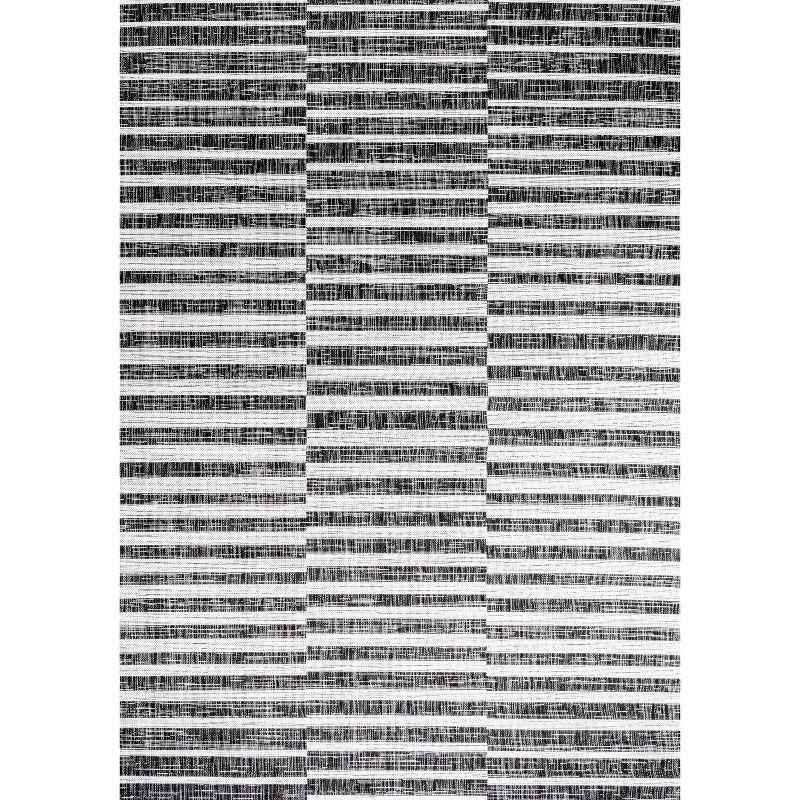 5'x8' Sukie Modern Offset Stripe Indoor/Outdoor Area Rug, Black/Ivory - JONATHAN Y