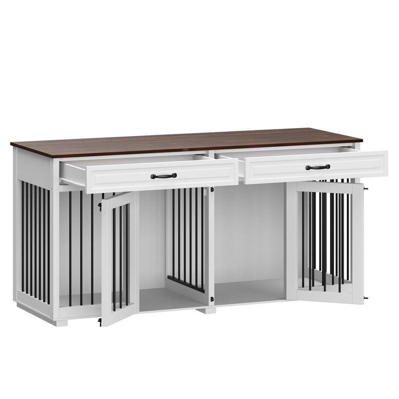FUFU&GAGA Wooden Double Dog Crate Kennel Furniture with 2 Drawers & Divider White