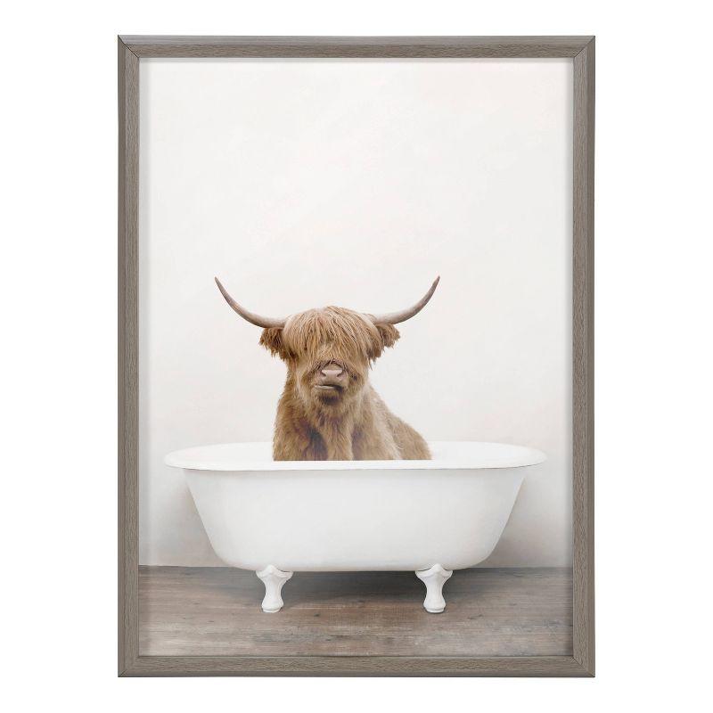 18" x 24" Blake Highland Cow in Tub Color Framed Printed Glass by Amy Peterson Art Studio Gray - Kate & Laurel All Things Decor