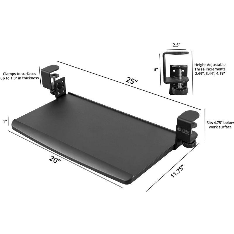 Stand Up Desk Store Clamp-On Retractable Adjustable Keyboard Tray / Under Desk Keyboard Tray | Increase Comfort And Usable Desk Space | For Desks Up To 1.5"